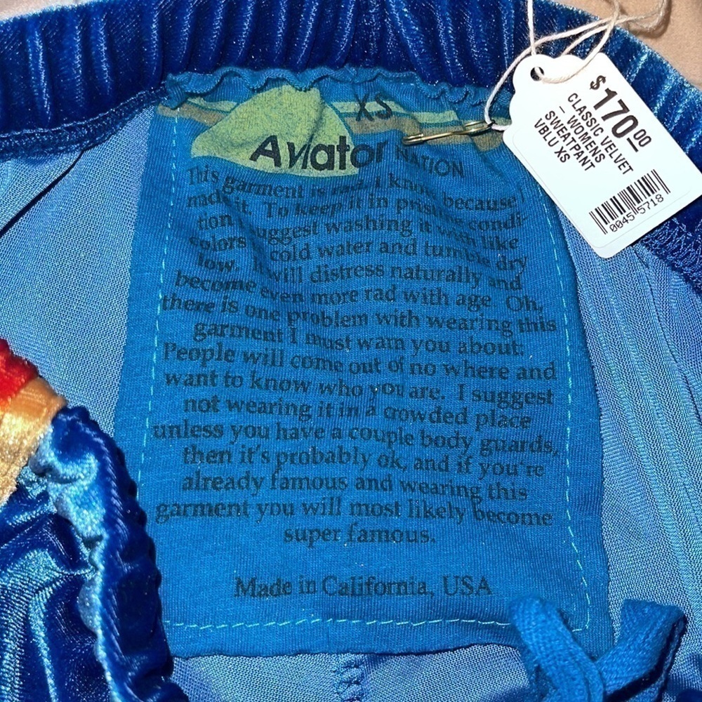 NWT Aviator Nation Women’s Classic Velvet Sweatpants // Blue w/ Rainbow … - Picture 5 of 6